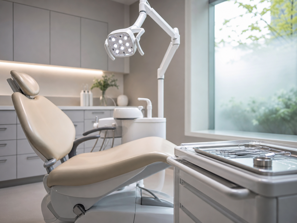 Cosmetic dentistry consultation room with smile design monitor