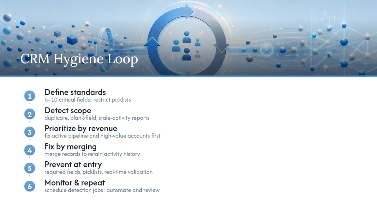 Diagram of CRM data hygiene process steps