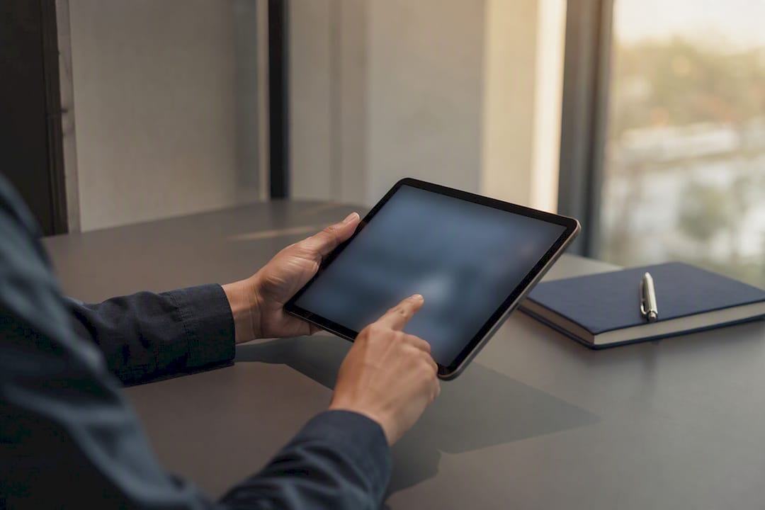 Hands sorting digital customer records