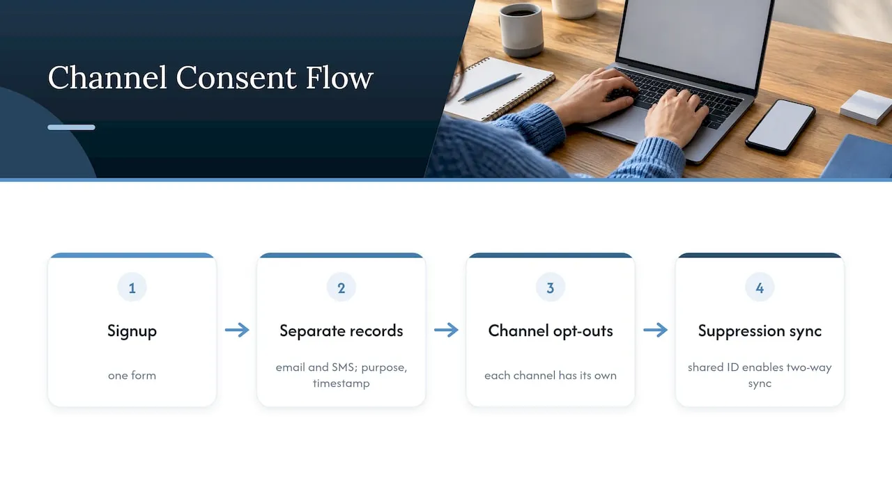 Separate email and SMS consent records synchronized
