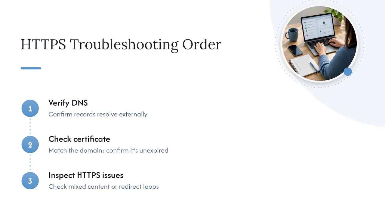 Order of DNS and certificate troubleshooting checks