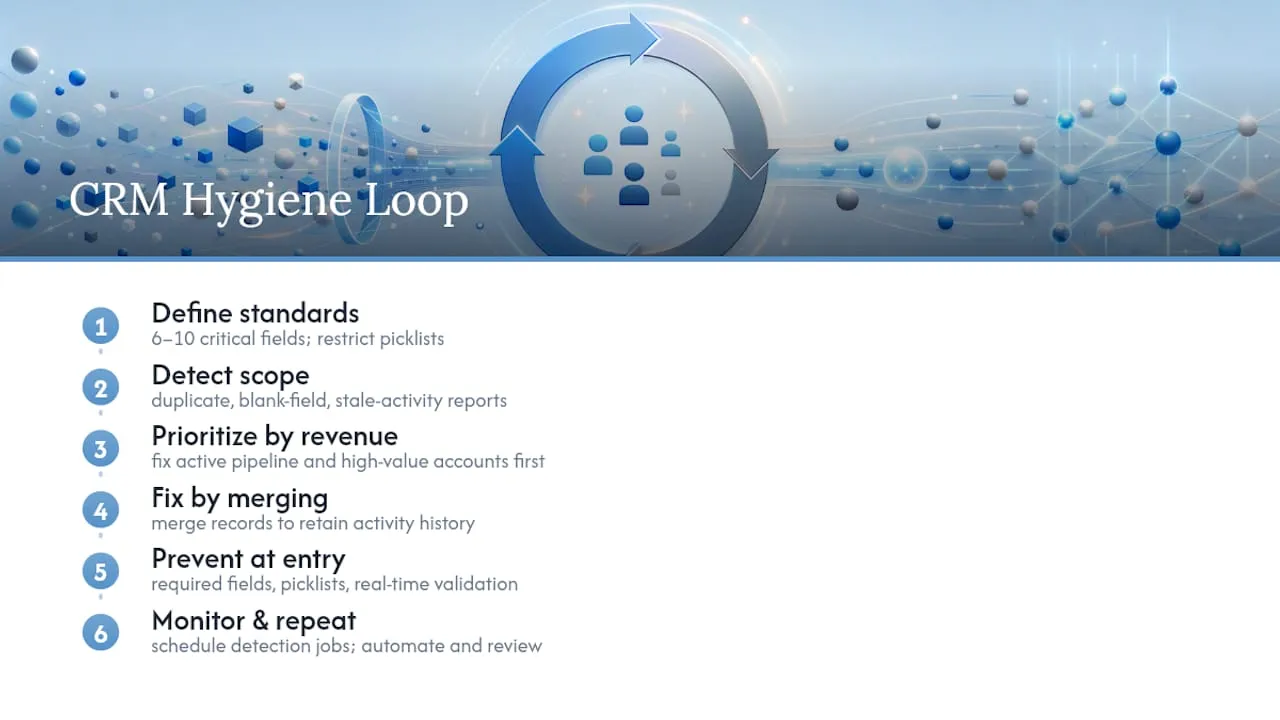Diagram of CRM data hygiene process steps